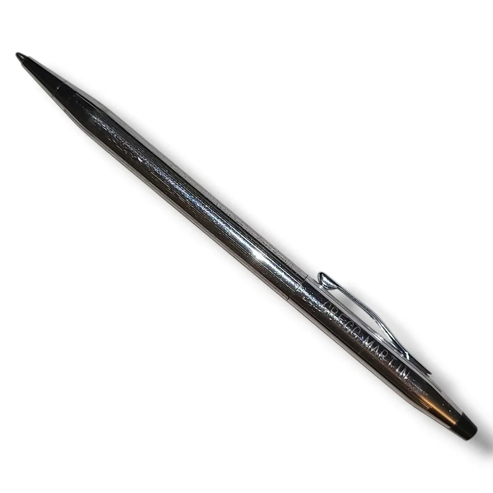 Cross Chrome Ballpoint Pen Blue Ink Working Twist Action‎ Engraved Gregg Martin
